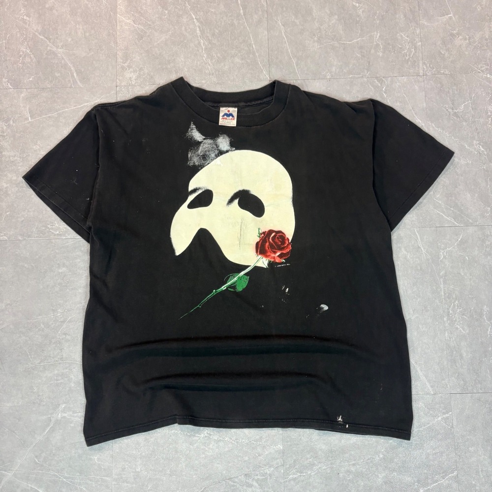Vintage 1988‎ Phantom of the Opera Shirt Mens XL Black Miller Mask Rose USA Made